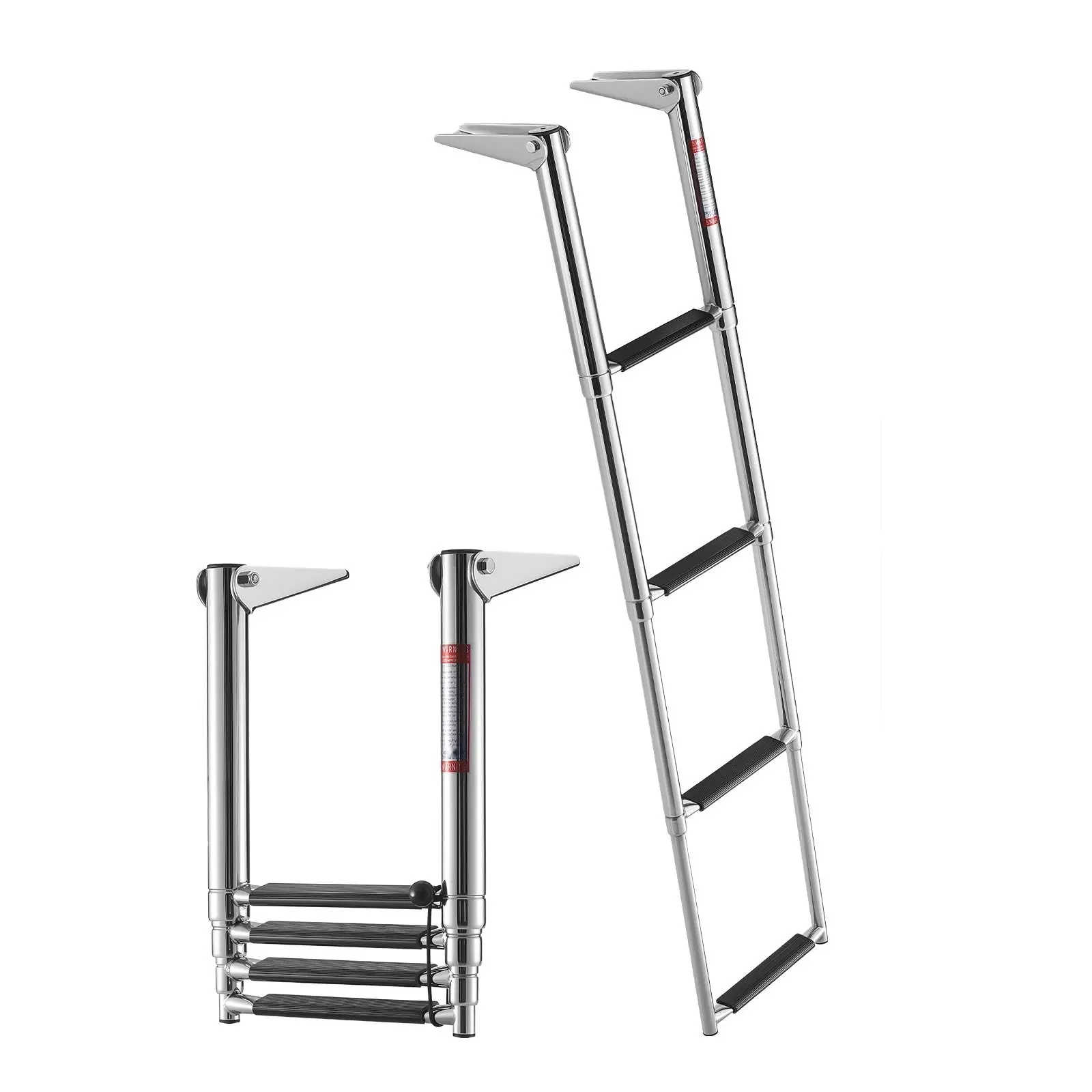 Boat Ladder, Four Steps, Stainless Steel Telescoping Folding Swim Deck Ladder for Rear Entry Inboard Boats, Heavy Duty 900 Lb Capacity with Wide Anti-Slip Steps, Suitable for Outboards, Yachts, Pontoon Boats