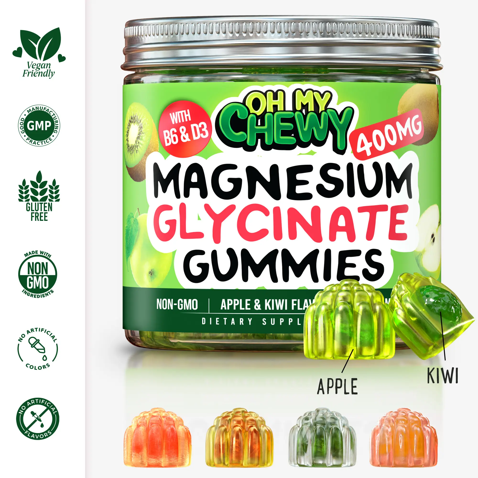 Center-Filled Magnesium Glycinate Gummies 400mg – High-Absorption for Sleep & Muscle Recovery – Vegan, Pectin-Based, Non-GMO Healthcare Dietary