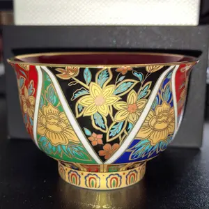 Enamel Gold Rim Tea Cup Handpainted Flower Design Premium Kung Fu Teacup with Vibrant Floral Patterns and Elegant Gold Accents
