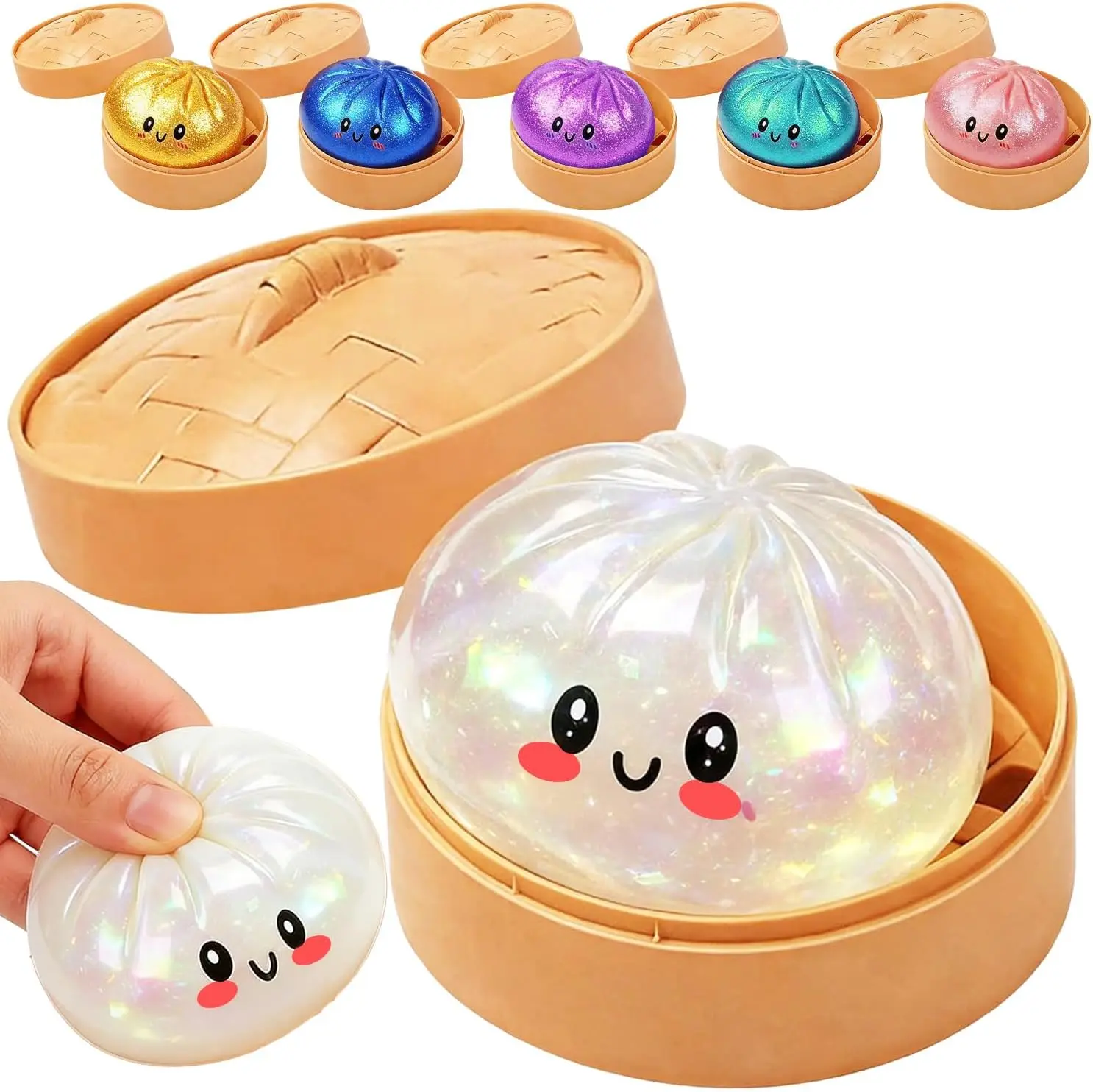 Glitter Dumpling Squishy Toy, Colorful Stress Relief Ball, Soft Squeeze Decompression Toy, Stress Relaxation Gift for Adults