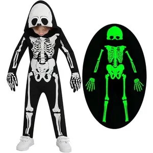 BY-XCPA24  Kids Halloween Skeleton Costumes Toddler Luminous Scary Skull Bones Jumpsuit Glow in the Dark Outfit for Child Baby