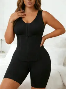 1 Count Women's Underwear Boned Structured Full Body Shaper, Colombian Shapewear, Fajas, Front Zipper & Multi Row Hook Eye Closure Jumpsuit, Tummy Control Butt Lifting Bodysuit, Lace Trim Zipper Crotch Breathable Shapewear, Ideal for Gift to Her & Party