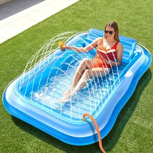 Inflatable Tanning Pool Lounger Float with Sprinkler, 77" x 48" XL Tanning Pool for Adults with Pillow & Cup Holder, 6 in 1 Suntan Tub Sunbathing Bed Pool Floats Adult for Backyard, Beach & Lake