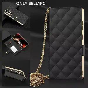 Luxury Faux Leather Crossbody Smartphone Case for Samsung S26 Ultra, Chic Chain Design with Mirror, Convenient Card Slots, Shockproof, Fingerprint Resistant