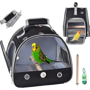 Bird Carrier with Stand & Tray Small Bird Travel Cage for Parrot & Parakeet with Shoulder Strap Black