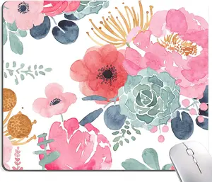 Premium Textured Mouse Pad with Pink Green Flower Design Non Slip Rubber Base Mousepad for Laptop Computer PC 9.5x7.9 in