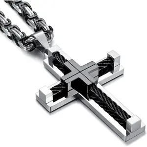 Stainless Steel ByzantineCross Necklace for Men, 24-Inch AdjustableLength, Black Cross Pendant, Daily Wear Jewelry,Elegant Durable, Gold/Silver/Black Options, Giftfor Dad from Son p2 tiktokshopspringglowup