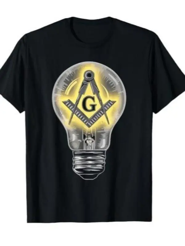 Freemason Square and Compasses Light Bulb Graphic T-Shirt - Masonic Symbol Tee