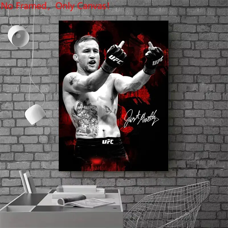 1 piece frameless canvas painting print poster, Print Design, Unframed painting, Classic realistic Boxing Sports star art, Justin Gaethje Fighter, a perfect gift for mixed martial arts lovers, ideal for home decor