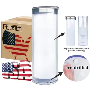 25 Pack YIPAI  20oz Sublimation Blanks Pre Drilled Double Wall Metal Snow Globe Tumblers Plastic Outside White Stainless Steel Inside Best For DIY Glitters Ship From USA Warehouse Bottle Drinkware Lid Straw Bottled Cup Mug Portable Reusable Washable Clear