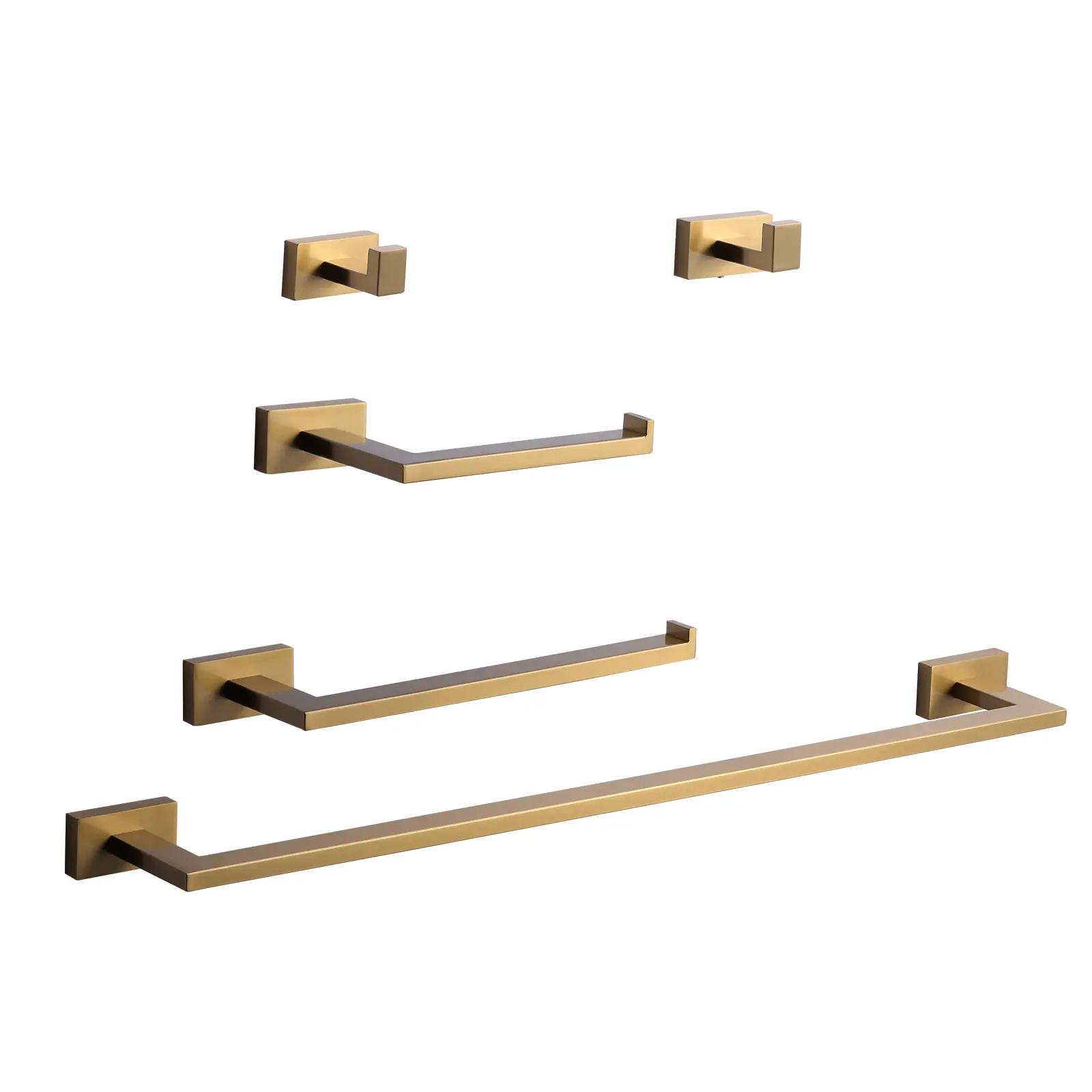 WOWOW Brushed Gold 5-Piece Bathroom Fixture Set - 24in Towel Bar, Toilet Paper Holder, Towel Hook, Storage Hooks, Bathroom Organizer Supplies, Mounting Hardware Included
