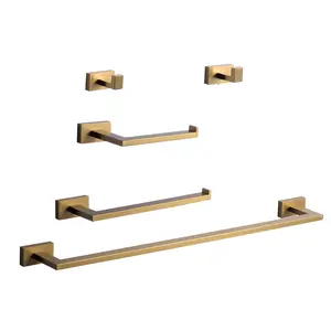 WOWOW 5-Piece Bath Hardware Set with 24in. Towel Bar, Paper Holder, Towel Hook, Mounting Hardware Included in Brushed Gold