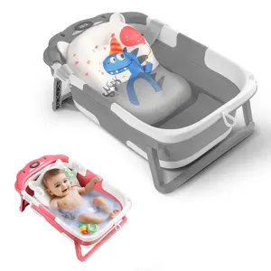 Portable Travel Infant Bath Tubs for Newborns to Toddler 0-36 Months Girl, Pink Bear