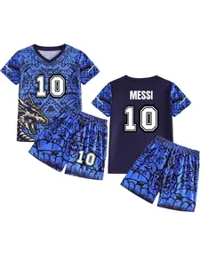 Four-season universal children's football jersey and pants set, with the name MESSI and the number 10, suitable for sports and leisure, outdoor activities, and sports styling. Made of breathable material, it is the first choice for outdoor activities.