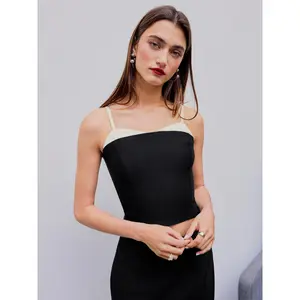 Cider Asymmetrical Neck Contrasting Binding Crop Cami Top