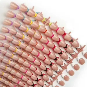 216 Pcs French Tip Press on Nails Short Almond,French Nails Press ons in 9 Different Color Nail Tip,Reusable Fake Nails in 12 Sizes,Glossy False Nails Full Cover Stick on Nails for Women Manicure