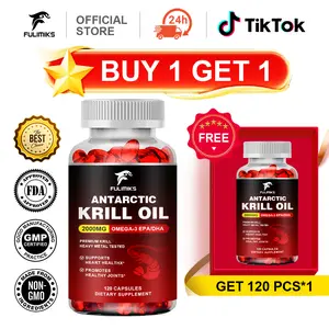 Fulimiks Antarctic Krill Oil 2000 mg Omega 3 Supplement, Omega 3 Krill Oil Softgels w/EPA, DHA, Astaxanthin & Phospholipids for Brain & Antioxidant, Sustainably Sourced, No Fishy Aftertaste, 120 Softgels, Buy 1 Get 1