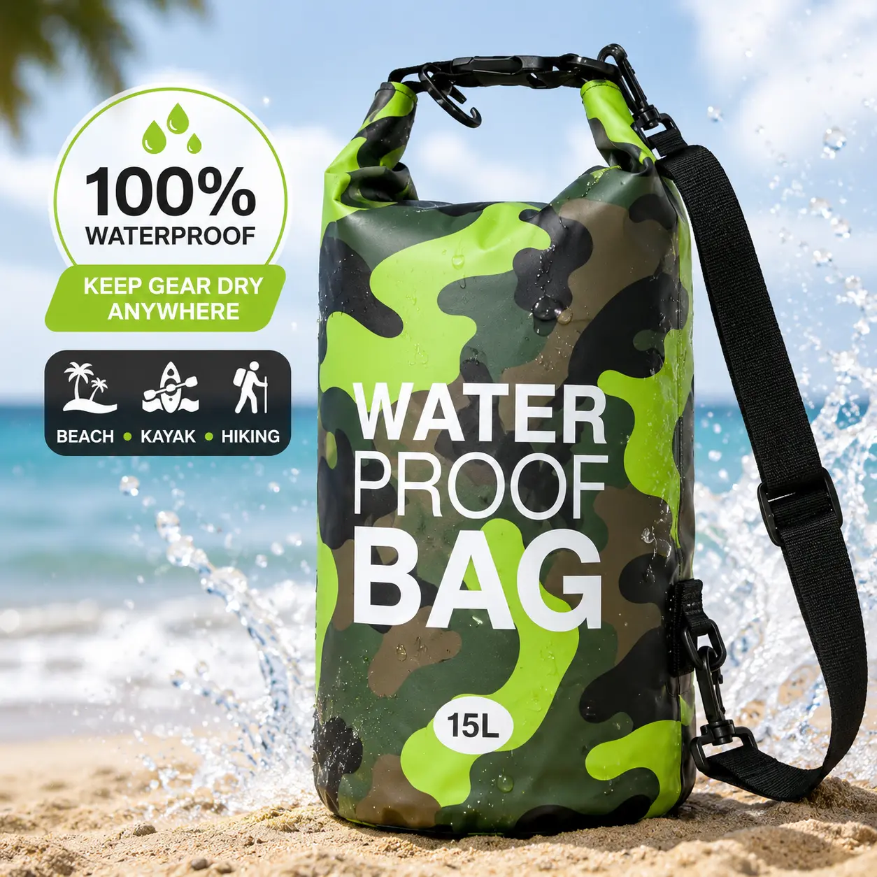 Outdoor Waterproof Dry Bag Lightweight Roll Top Dry Sack Backpack for Kayaking Rafting Fishing Camping Hiking Swimming Beach & Travel Gear,Phone