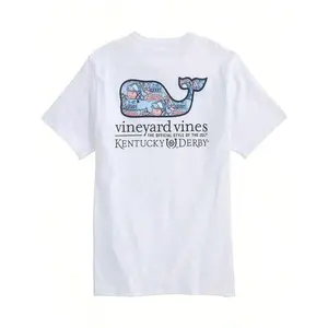 180gVineyard Vines Men's Kentucky Derby Sticker Whale Fill Short-Sleeve Pocket Tee Pure Cotton T-Shirt-Fall/Winter Casual Vintage Style Unisex Relaxed Fit Long-Sleeve Crewneck Sweatshirt