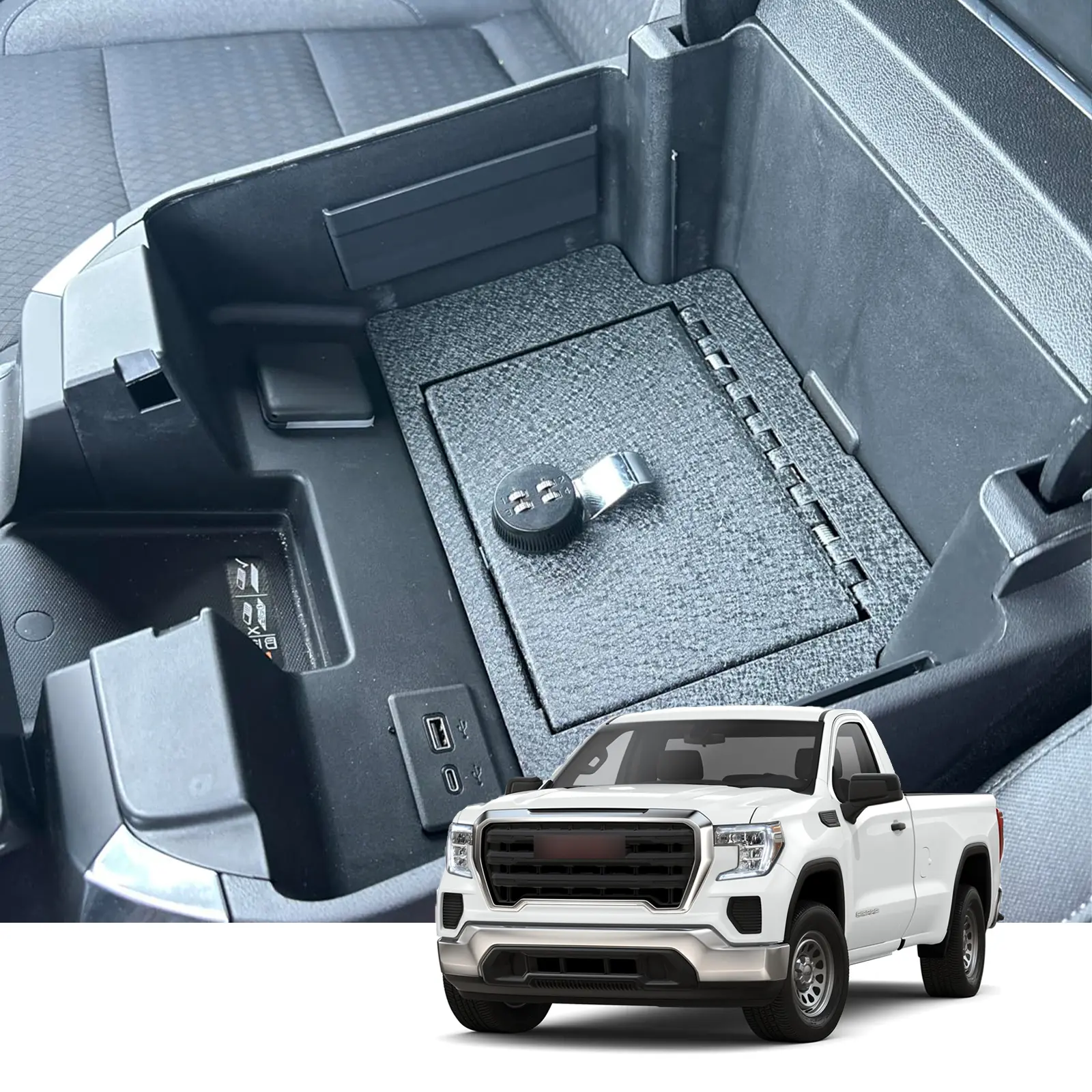 WASAI Center Console Gun Safe Compatible with Chevrolet Silverado 1500/GMC Sierra 1500 2023-2024, 4 Digit Combination Lock