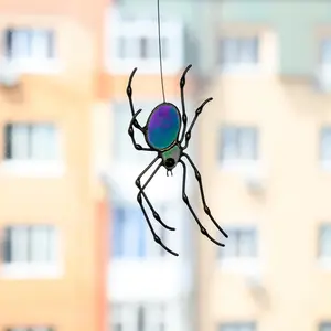 Spider Stained Glass Halloween Decor Spider Suncatcher Stained Glass Window Hangings Halloween Gift for Him Spider Decor for Halloween Party