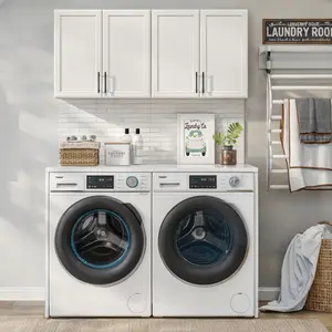 24'' Aesthetic Wall Storage Cabinet with Matte Black Handles & Genuine Metal Hardware for Kitchen Laundry Modern Design Furniture Organization