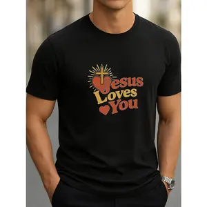 Jesus Loves You T-Shirt Retro Christian Graphic Tee With Heart & Cross Faith Tee