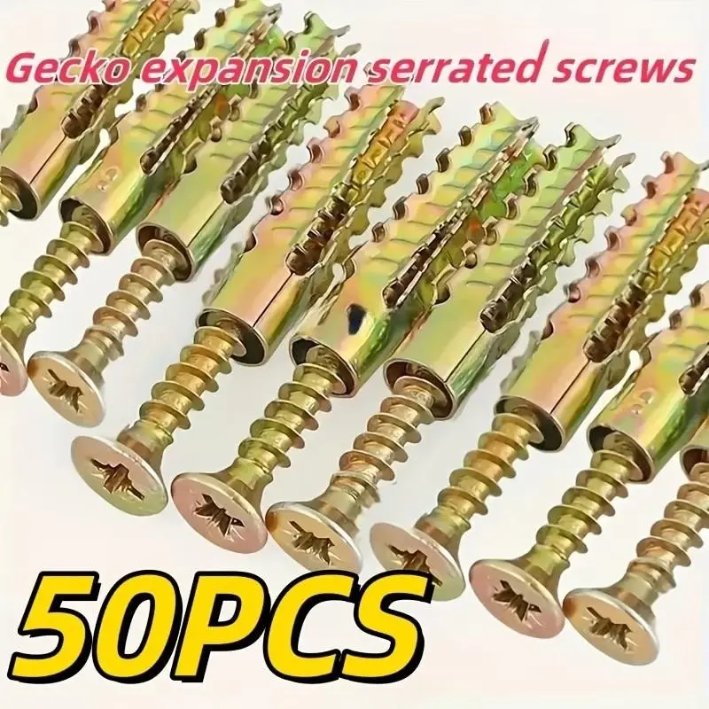 50-Piece Toothed Expansion Anchor Kit, Metal Wall Anchors, Anti-Slip Tightening Screws, Gecko Expansion Serrated Screws, Home Repair Tools, Hardware Accessories, Expansion Bolts