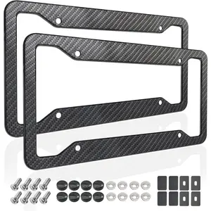 License Plate Frames-2 Pack Black Aluminum Front & Rear Auto Car Tag Holder, Heavy Duty Bracket with Mount Hardware, Screws Caps, Rattle Proof Pads (Carbon Pattern)