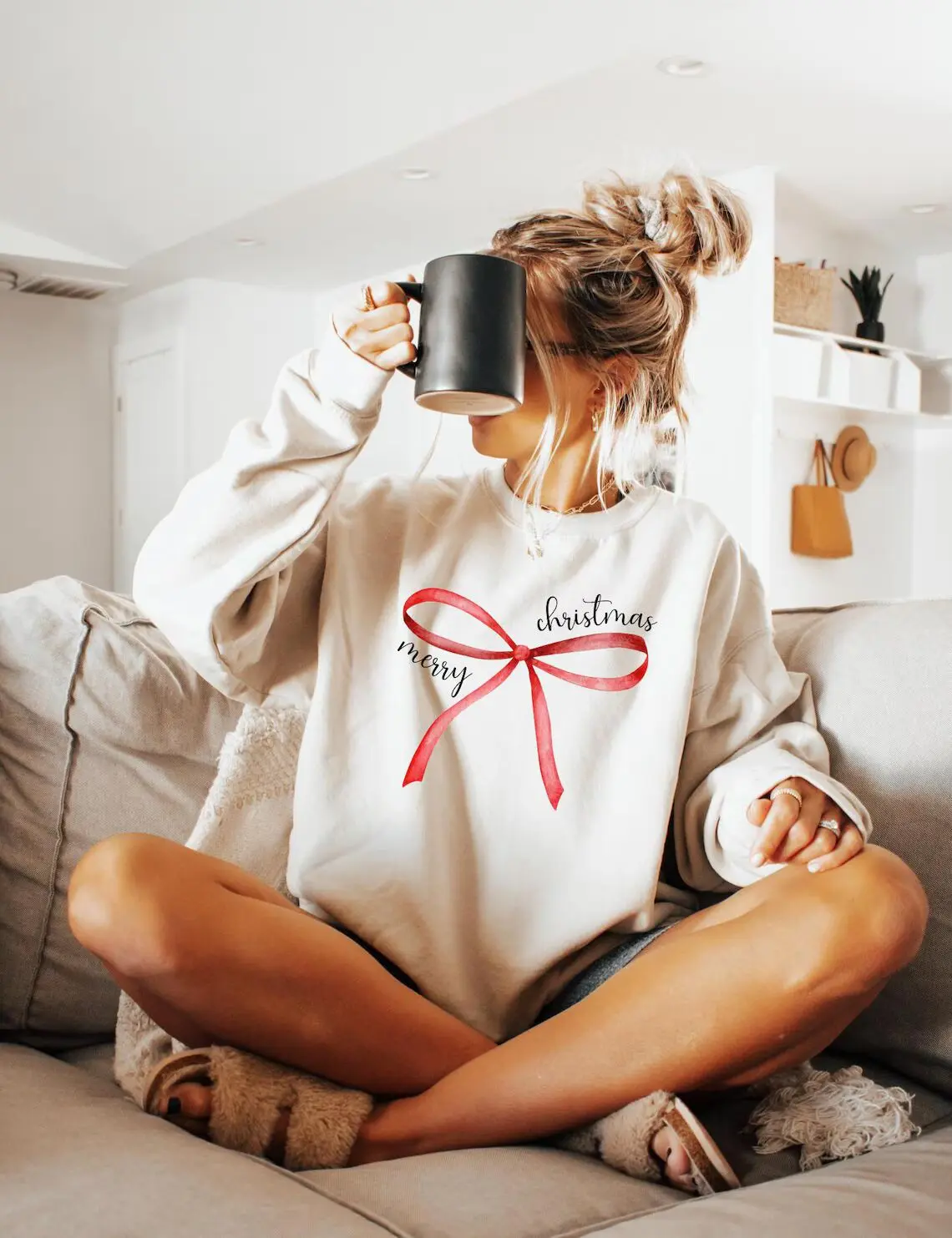 Red Bow Coquette Christmas Sweater, Merry Christmas Bow Sweatshirt, Merry Christmas Coquette Sweater for Holidays, Holiday Bow Sweater_converted