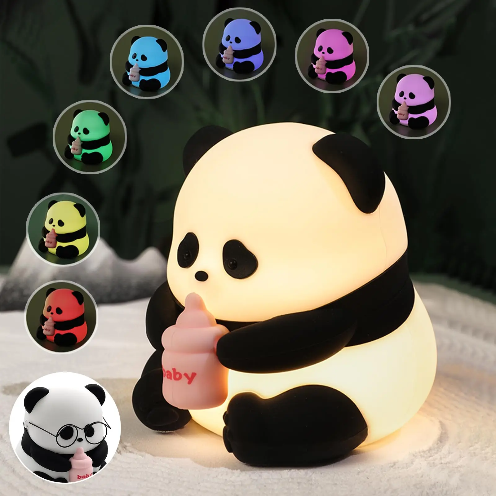 Cute Panda LED Night Light for Kids, Cartoon Animals Silicone Nursery Lamp USB Rechargeable Timing Sleeping Lamp Squishy Cute Lamps, Gift for Boys & Girls