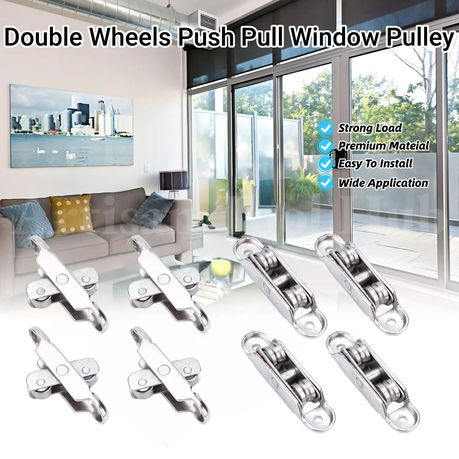 Double Wheels Push Pull Window Pulley with Screws, Wheel Roller Pulley with Slot, Showcase Window Roller, Mini Sliding Door Rollers Replacement Slidin