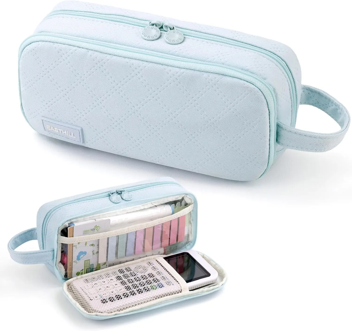 EASTHILL Large Capacity Pencil Case Cute Pencil Pouch with Handle Stationery Pen Bag for Teen Girls-Blue Gift