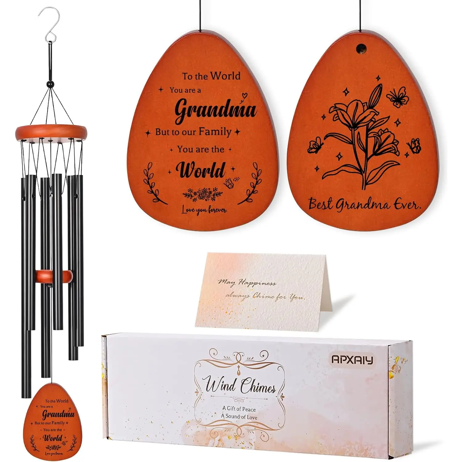 Grandma Birthday Gifts from Grandkids, Grandmas Wind Chimes, Best Grandma Ever Gift Wind Chime Garden Decor for Grandmother on Mothers Day Christmas Thanksgiving, 26 Inch