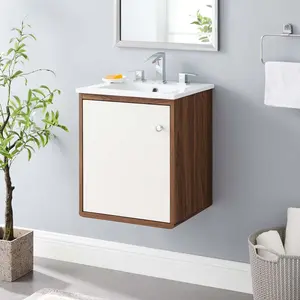 Modway Transmit 18" Wall-Mount Bathroom Vanity in Walnut White