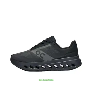 Black Lightweight Cushioned Running Shoes, Engineered Mesh Upper, Hollow Pod Cushioning Midsole