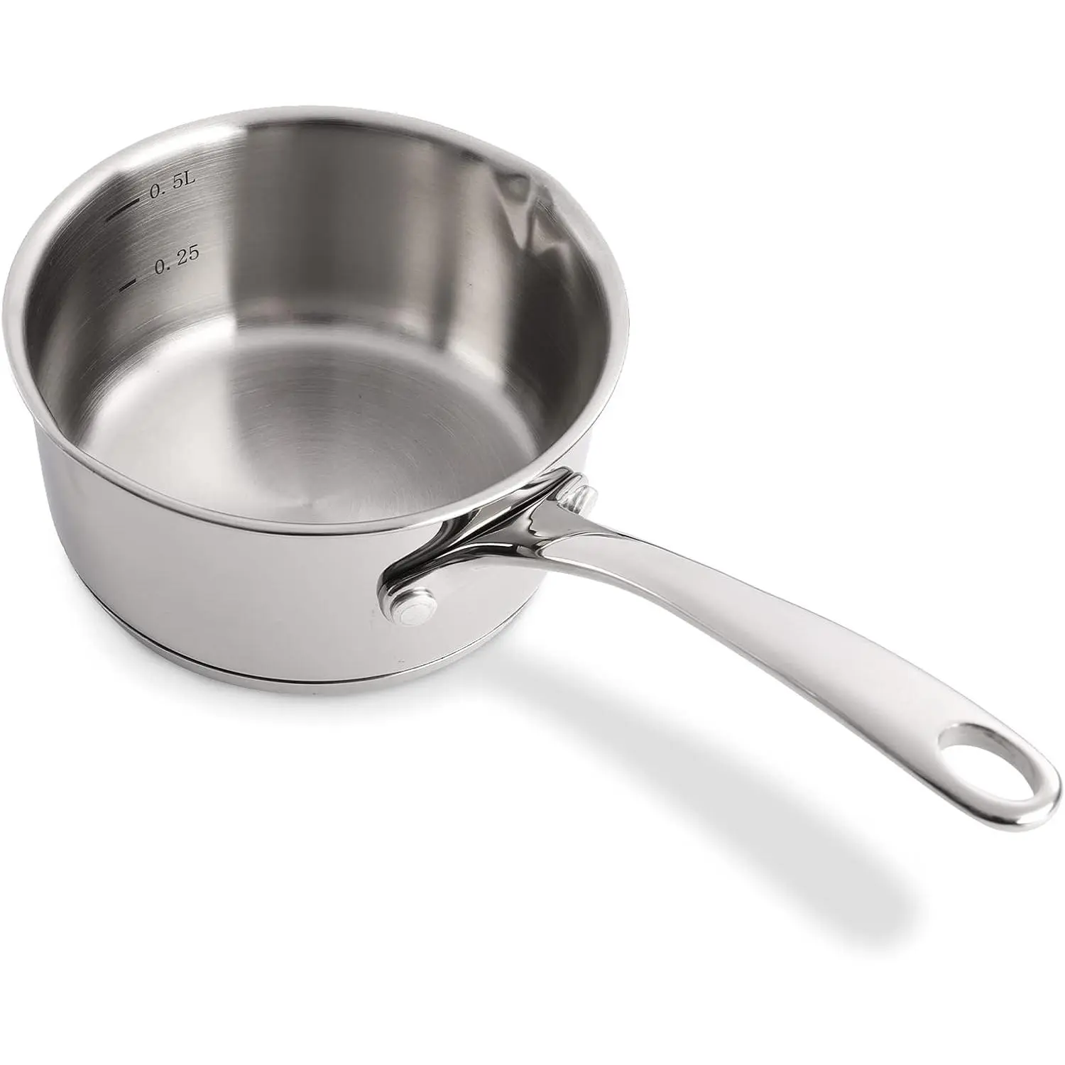 18/10 Stainless Steel Butter Warmer Measuring Pan, 0.5-Quart Milk Warmer Pot with Dual Pour Spouts, 17OZ Small Sauce Pan for Stove Top,  Melting, Coffee  Soup Warming