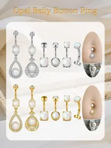 Opal Belly Rings, Stainless Steel Belly Button Piercing Body Piercing for Women, Fashion Accessories for Party, Daily Clothing Decor