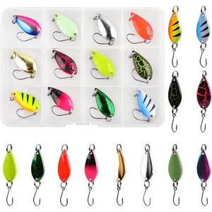 Fishing Spoons Metal Fishing Lures for Trout,12pcs Trout Lures Single Hook Casting Lure Mini Fishing Jigs Trolling Spoon Lure for Bass Crappie Char Walleye Perch