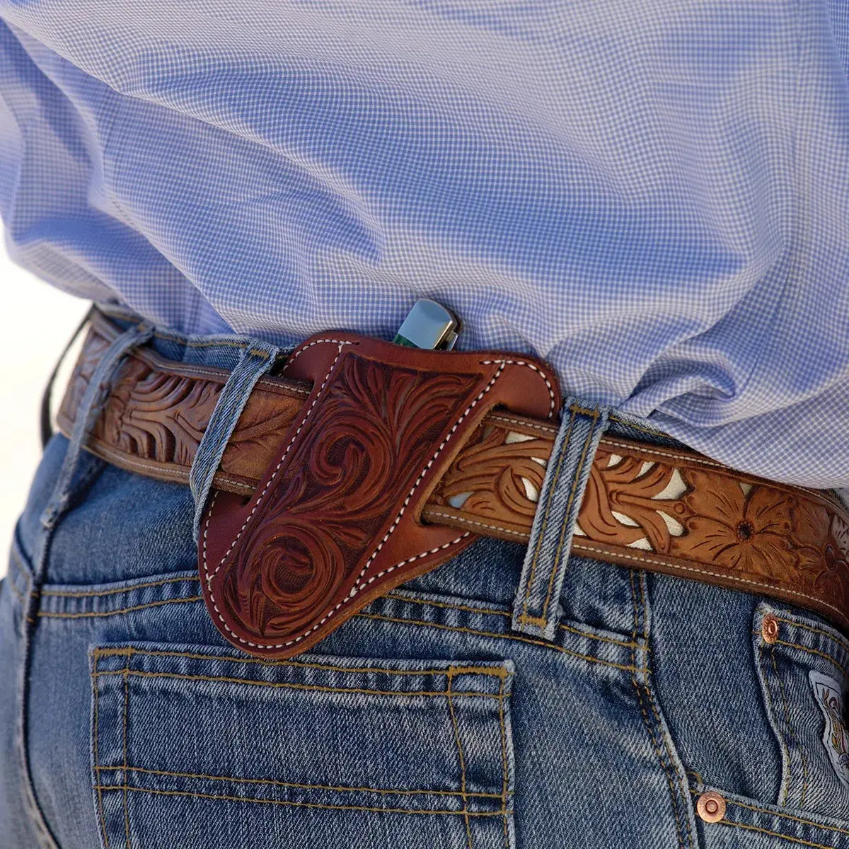 Martin Saddlery Floral Angled Knife Scabbard - Tooled Leather, USA Made