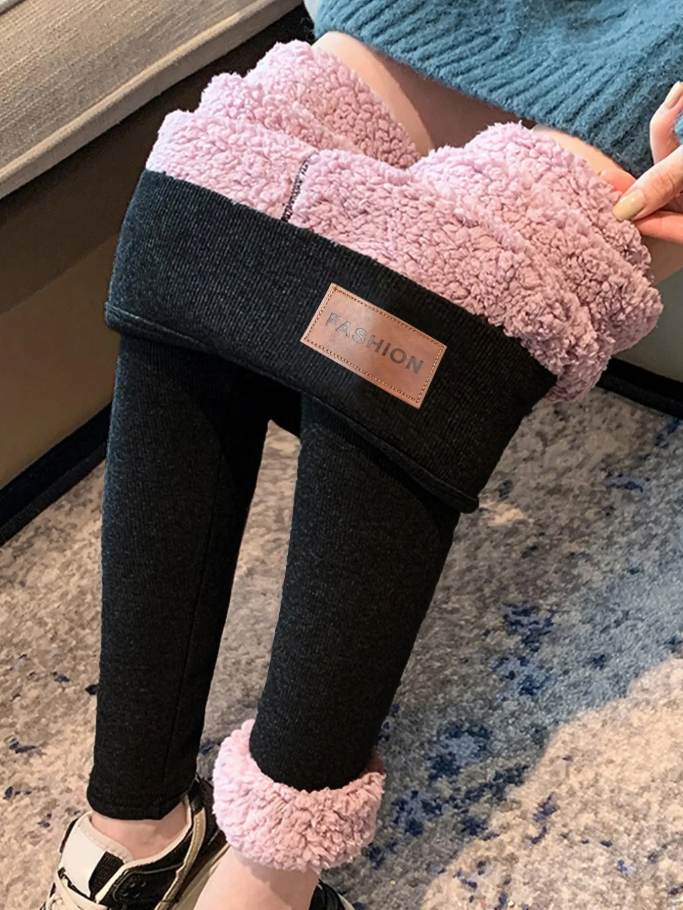 Women's Solid Thermal Lined, Casual Comfy Warm Stretchy High Rise Skinny Pants for Daily Wear, Ladies Bottoms for Winter, Fleece High Waisted Leggings