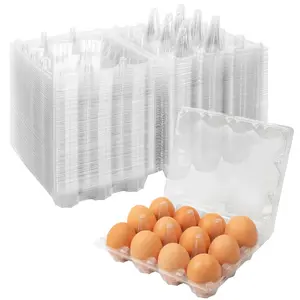 GRRONZEE 60 Pack Plastic Egg Cartons Cheap Bulk 1 Dozen Clear Empty Egg Cartons for Chicken Eggs Reusable Egg Carton for Home Ranch Chicken Farm Commercial Business Market Display 3x4 Grids Large