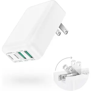 40W Flat USB C Wall Charger, 4Ports Foldable & Slim Fast Charging Blocks, Multiport Type C Cube Box Power Adapter Plug, Boxeroo USB C Charger Block Brick for iPhone Samsung Tablet Pixel (White)