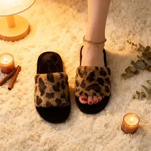 Women'S Leopard Print Plush Slippers - Soft Light Beige-Friendly All-Season Indoor/Outdoor House Shoes with Non-Slip EVA Soles, Cozy Plush Fabric Upper & Lining, Warm Winter-Ready Animal Print Design for Home, Casual & Semi-Formal Use - Stylish & Co