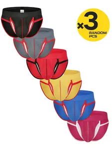 Three-piece random color style mesh design open-front men's trunks. Nylon material, comfortable and breathable, fashionable. Trunks, bikini style, novelty men's underwear, trunks.