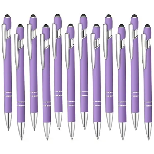 12 Pcs Black Ink Ballpoint Pen with Stylus Tip, 1.0 mm Metal Pen Stylus Pen for Touch Screens, 2 in 1 Thank You Pen Gift for Friends, Colleagues, Coworker, Office, Family(Purple) summerwins
