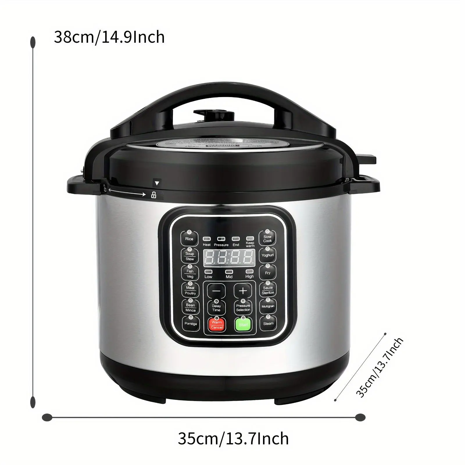8qt Stainless Steel Pressure Cooker 14 Cooking Modes 24-Hour Delay Timer 1000W Power LED Multifunction Steamer Food Warmer Nonstick Pot