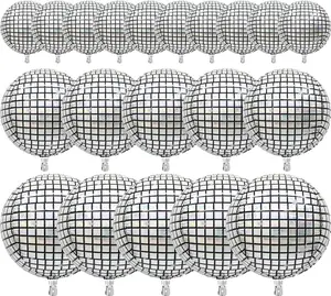 PartyWoo Silver Disco Ball Foil Balloons 20pcs Different Sizes Pack of 22 15 10 Inch Large Round Foil 4D Inflatable Mirror Ball Mylar Balloons for Graduation Men Birthday Space Party Decorations