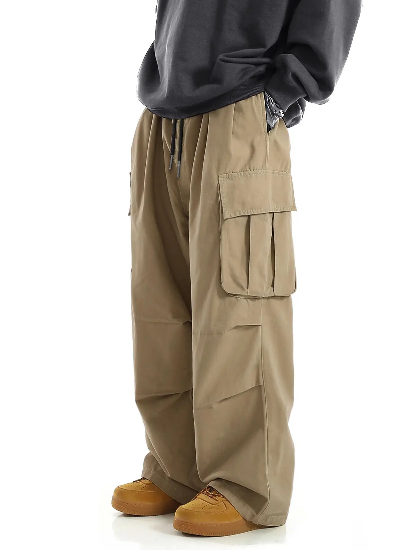 Men's Flap Pocket Drawstring Cargo Pants, Trousers for Men Daily Outdoor Wear, Drippy Outfits, Woven Bottoms for Summer Spring Fall, Going Out Outfit,