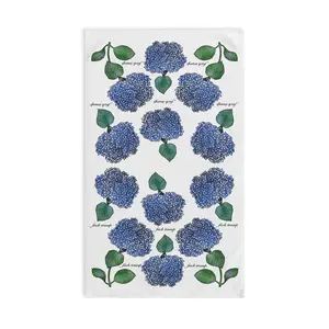 Slightly Subtle Hydrangea Towel on White, Floral Kitchen Decor, Gift for Gardeners, Blue Flower Towel, Spring Home Decor, Political Gag Gift
